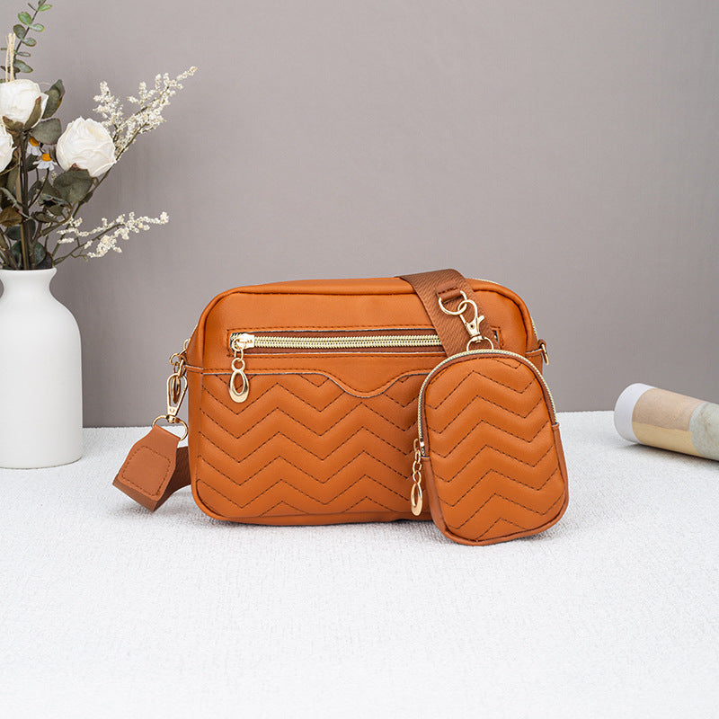 Dropshipping Women's Quilted Pattern Crossbody Bag Casual Normcore Shoulder Bag with Mini Money Hanging