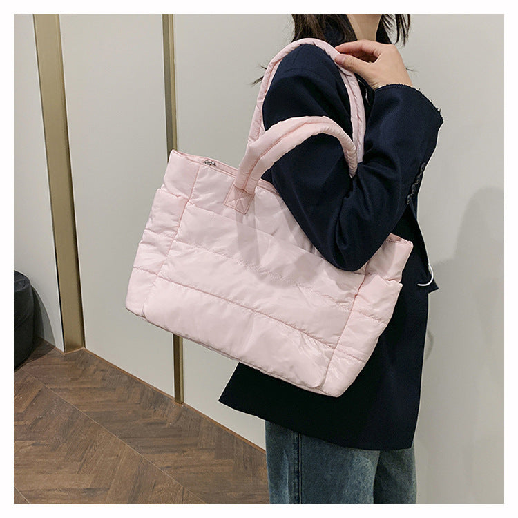Foreign Trade New Simple Tote Bag Women's Large-Capacity Commuter Handbag Lightweight Nylon Cloth College Student Shoulder Bag