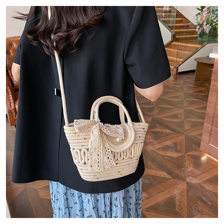 Handmade Seaside Woven Handbag, Popular Ins Style Straw Bag, Niche Satchel Vegetable Basket, Beach Tote Bag