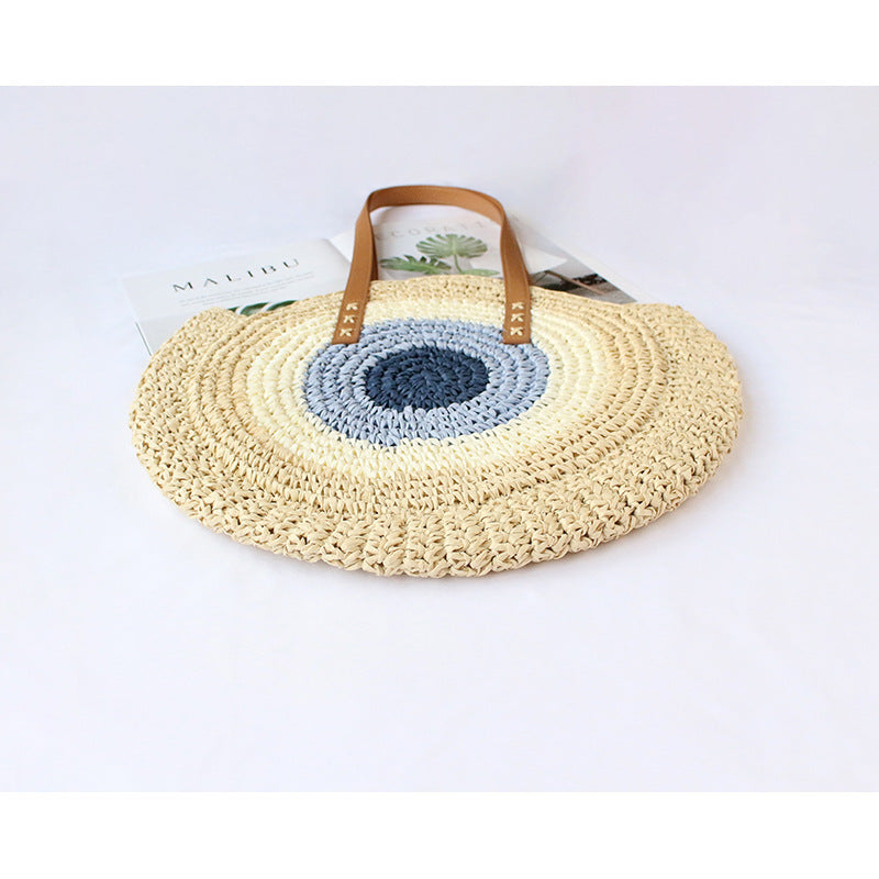 Straw Woven Bag New Shoulder Women's Bag Handmade Woven Straw Bag Beach Bag Color Contrast Fashion All-match Leisure Travel