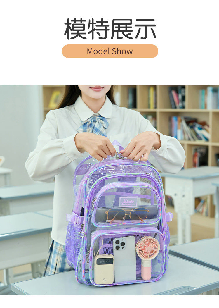 2026 Amazon New Pvc Transparent Backpack for Women, Campus College Student Bag, Large Capacity Casual Backpack