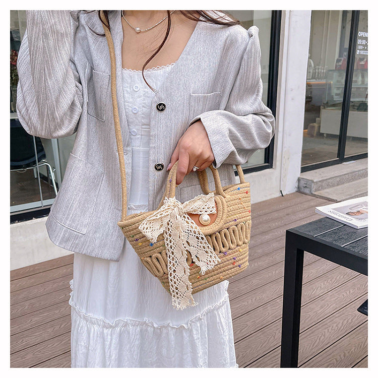 Handmade Seaside Woven Handbag, Popular Ins Style Straw Bag, Niche Satchel Vegetable Basket, Beach Tote Bag