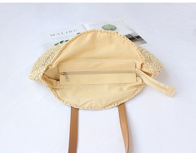 Straw Woven Bag New Shoulder Women's Bag Handmade Woven Straw Bag Beach Bag Color Contrast Fashion All-match Leisure Travel