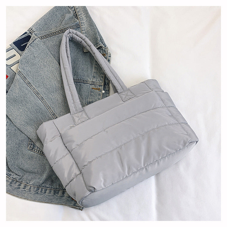Foreign Trade New Simple Tote Bag Women's Large-Capacity Commuter Handbag Lightweight Nylon Cloth College Student Shoulder Bag