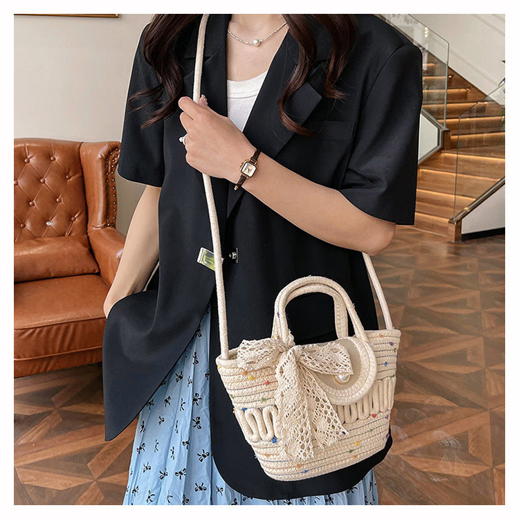 Handmade Seaside Woven Handbag, Popular Ins Style Straw Bag, Niche Satchel Vegetable Basket, Beach Tote Bag
