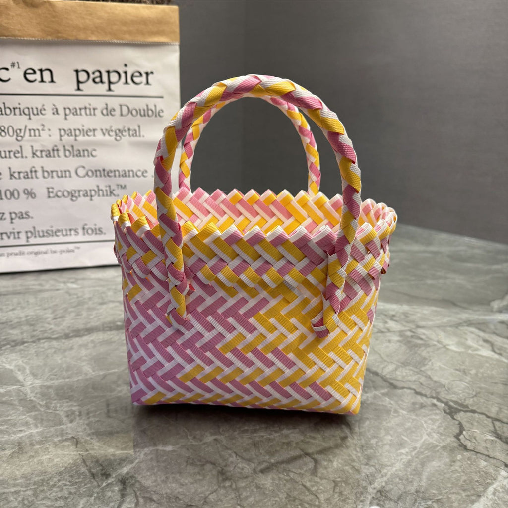 Bow manufacturers plastic woven handbag children's day woven basket hand gift basket beach bag handbag