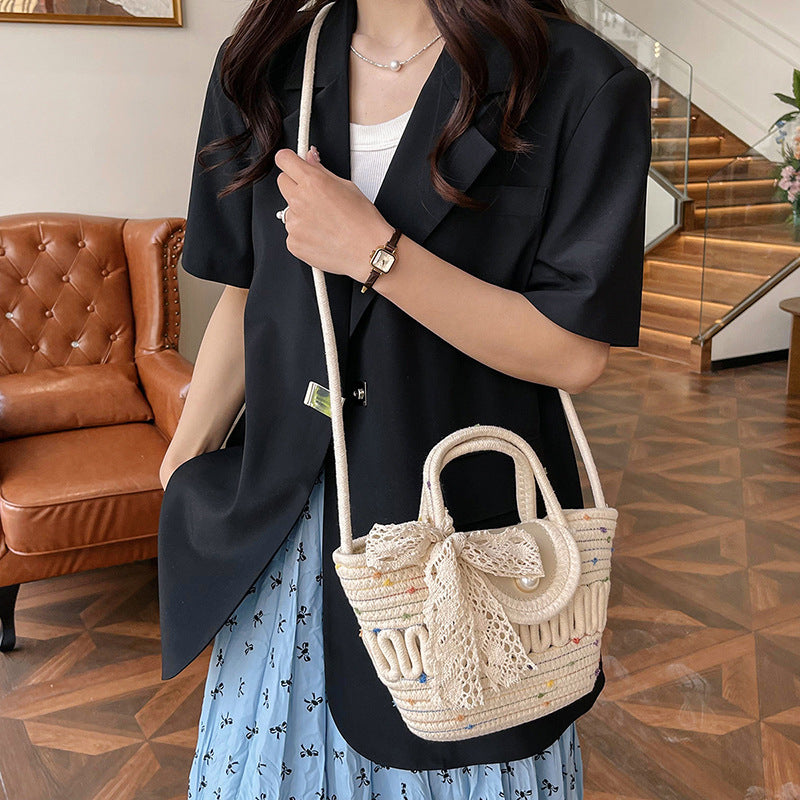 Handmade Seaside Woven Handbag, Popular Ins Style Straw Bag, Niche Satchel Vegetable Basket, Beach Tote Bag