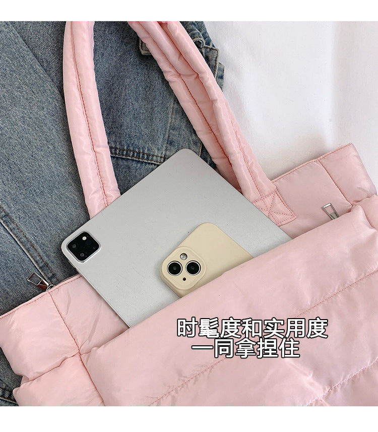 Foreign Trade New Simple Tote Bag Women's Large-Capacity Commuter Handbag Lightweight Nylon Cloth College Student Shoulder Bag