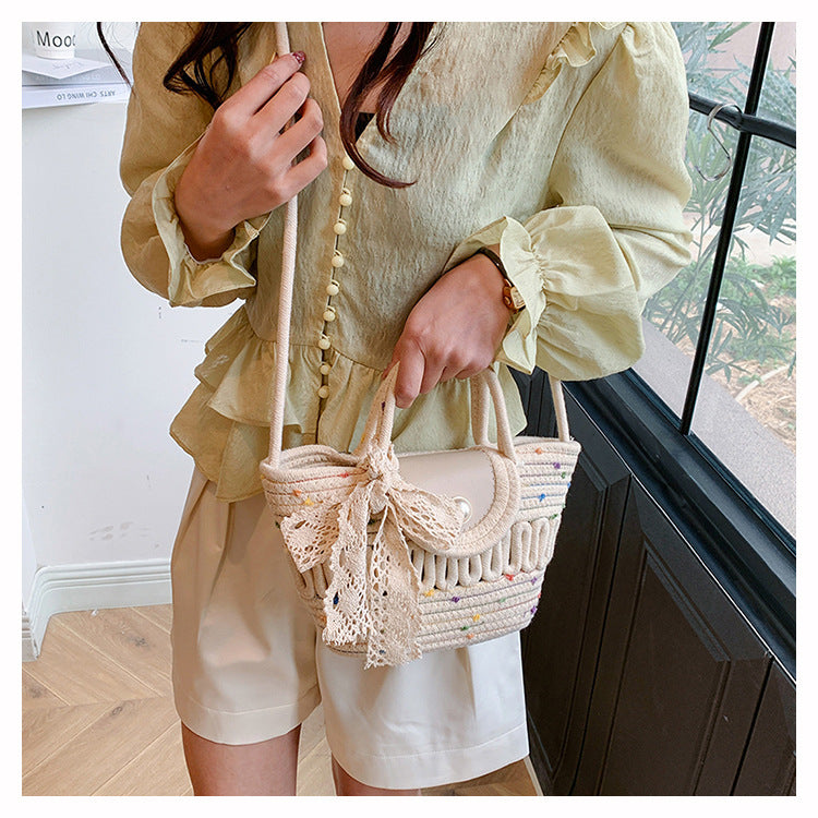 Handmade Seaside Woven Handbag, Popular Ins Style Straw Bag, Niche Satchel Vegetable Basket, Beach Tote Bag