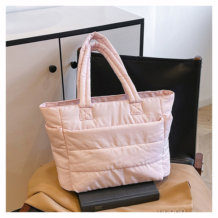 Foreign Trade New Simple Tote Bag Women's Large-Capacity Commuter Handbag Lightweight Nylon Cloth College Student Shoulder Bag