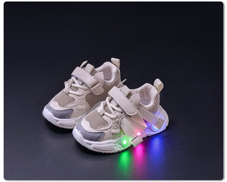 2024 Spring and Autumn New Breathable Children's Running Shoes Mesh Surface 1-6 Years Old Dad Shoes LED Luminous Children's sneaker Trendy