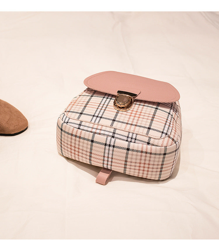 Small School Bag 2024 Korean Style Fashionable Small Backpack Satchel Shoulder Crossbody Bag Contrasting Color Mobile Phone Bag Pu Plaid Backpack