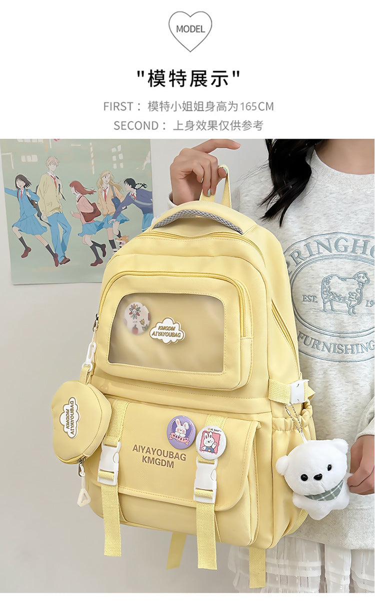 Customized Student Schoolbag Cream Style Cute Backpack Logo Print Computer Bag Junior High School Students Japanese Style Simple Backpack