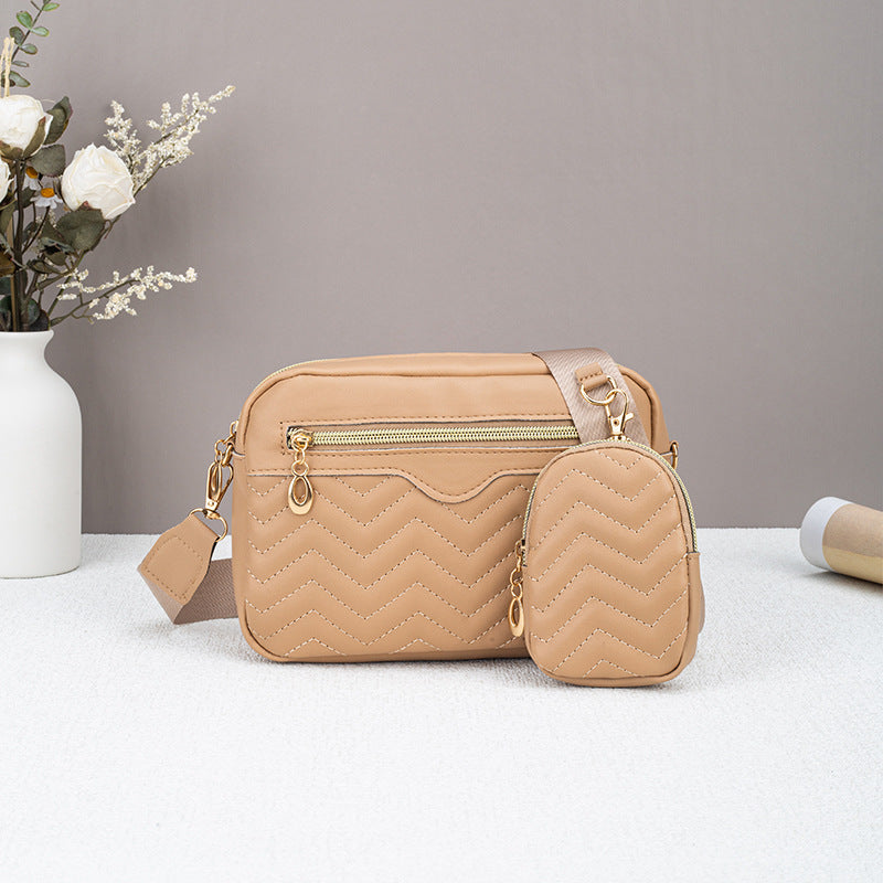 Dropshipping Women's Quilted Pattern Crossbody Bag Casual Normcore Shoulder Bag with Mini Money Hanging