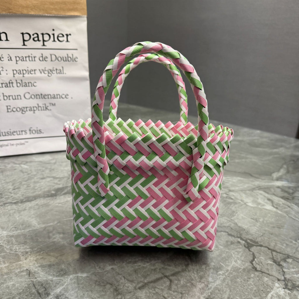 Bow manufacturers plastic woven handbag children's day woven basket hand gift basket beach bag handbag