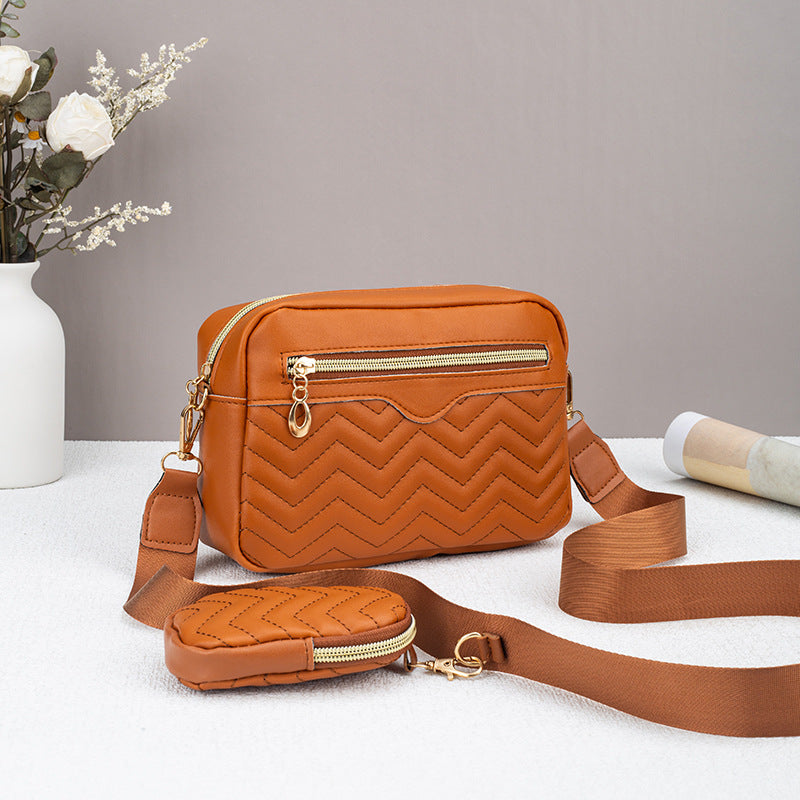 Dropshipping Women's Quilted Pattern Crossbody Bag Casual Normcore Shoulder Bag with Mini Money Hanging
