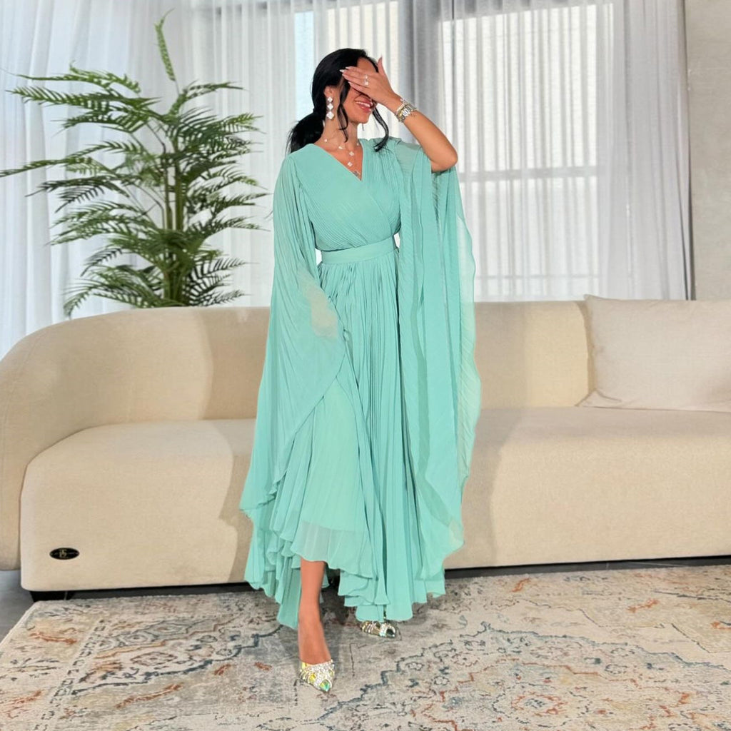 Mq157 Muslim Fashion Amazon European and American Dubai Elegant Long Skirt with Large Hem Chiffon Pleated Pure Color Robe