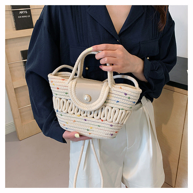 Handmade Seaside Woven Handbag, Popular Ins Style Straw Bag, Niche Satchel Vegetable Basket, Beach Tote Bag