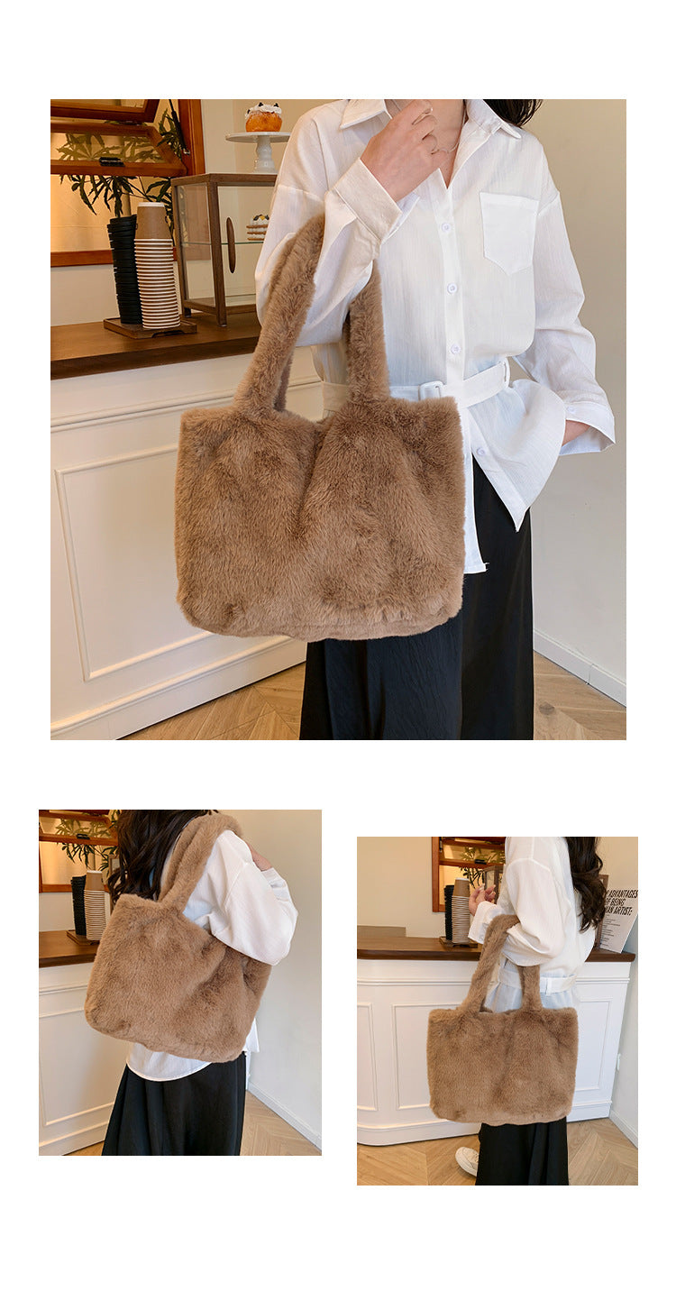 Autumn and Winter New Plush Large Bag, Furry Women's Bag, Fashionable Ins Handbag, Versatile Tote Bag, One-Shoulder Style Women's Bag