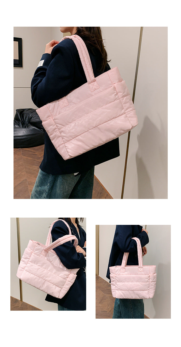 Foreign Trade New Simple Tote Bag Women's Large-Capacity Commuter Handbag Lightweight Nylon Cloth College Student Shoulder Bag