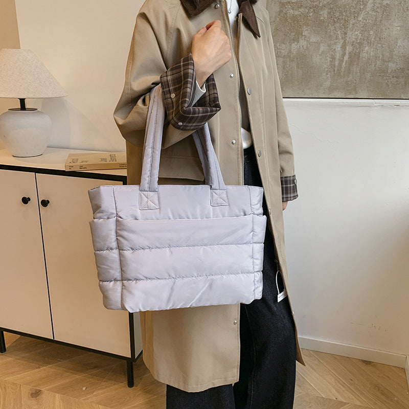 Foreign Trade New Simple Tote Bag Women's Large-Capacity Commuter Handbag Lightweight Nylon Cloth College Student Shoulder Bag