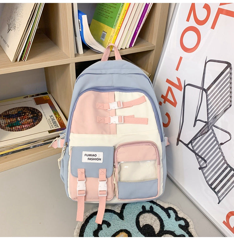 Wholesale New Casual Fashion Korean Style Fresh Color Contrast Backpack Middle School Student Schoolbag Japanese Niche Design Backpack