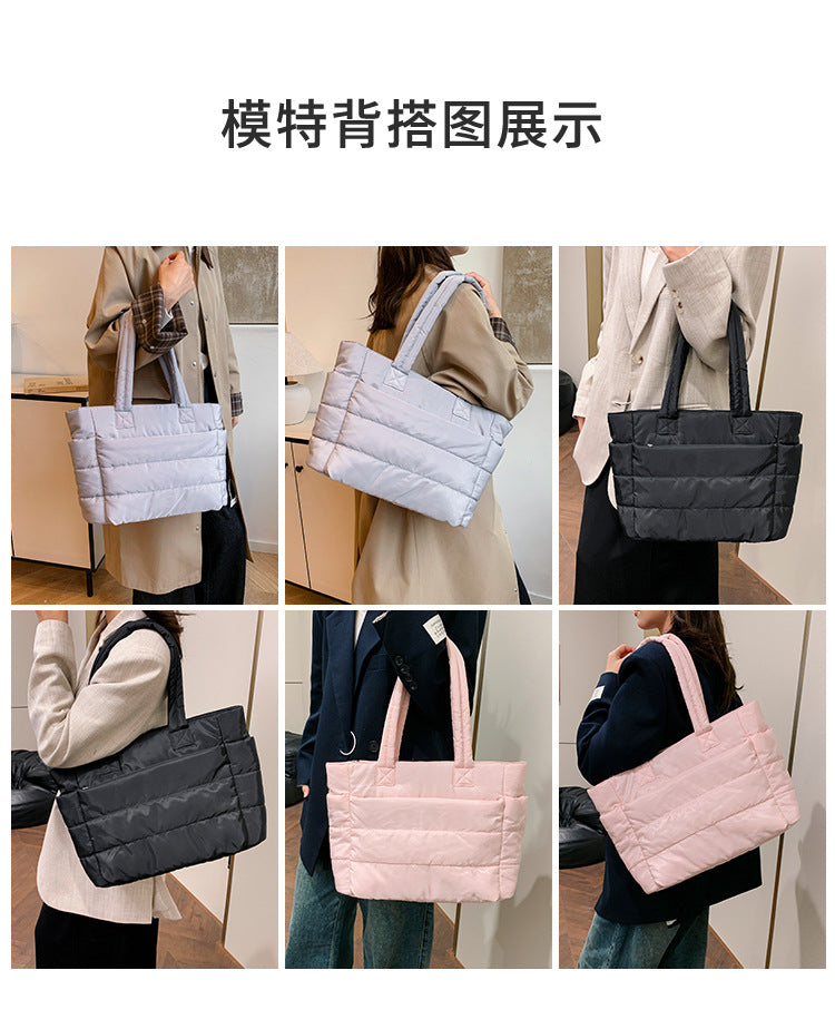 Foreign Trade New Simple Tote Bag Women's Large-Capacity Commuter Handbag Lightweight Nylon Cloth College Student Shoulder Bag