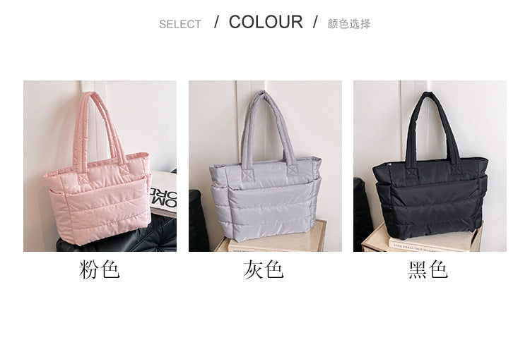Foreign Trade New Simple Tote Bag Women's Large-Capacity Commuter Handbag Lightweight Nylon Cloth College Student Shoulder Bag