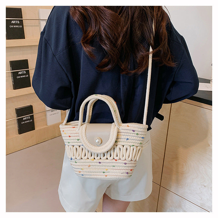 Handmade Seaside Woven Handbag, Popular Ins Style Straw Bag, Niche Satchel Vegetable Basket, Beach Tote Bag