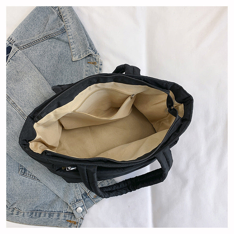 Foreign Trade New Simple Tote Bag Women's Large-Capacity Commuter Handbag Lightweight Nylon Cloth College Student Shoulder Bag