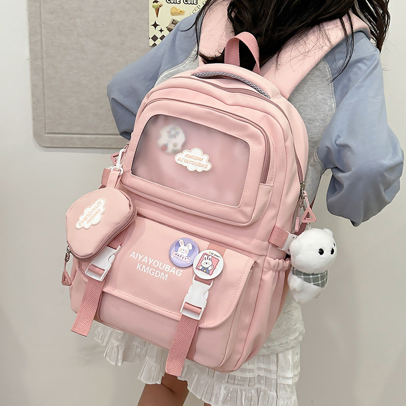 Customized Student Schoolbag Cream Style Cute Backpack Logo Print Computer Bag Junior High School Students Japanese Style Simple Backpack