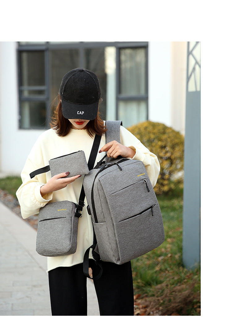 Cross-Border Wholesale Laptop Backpack, Backpack, Casual Three-Piece Gift, Casual School Bag, Men's and Women's Backpack