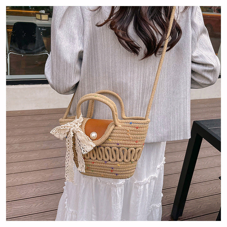 Handmade Seaside Woven Handbag, Popular Ins Style Straw Bag, Niche Satchel Vegetable Basket, Beach Tote Bag