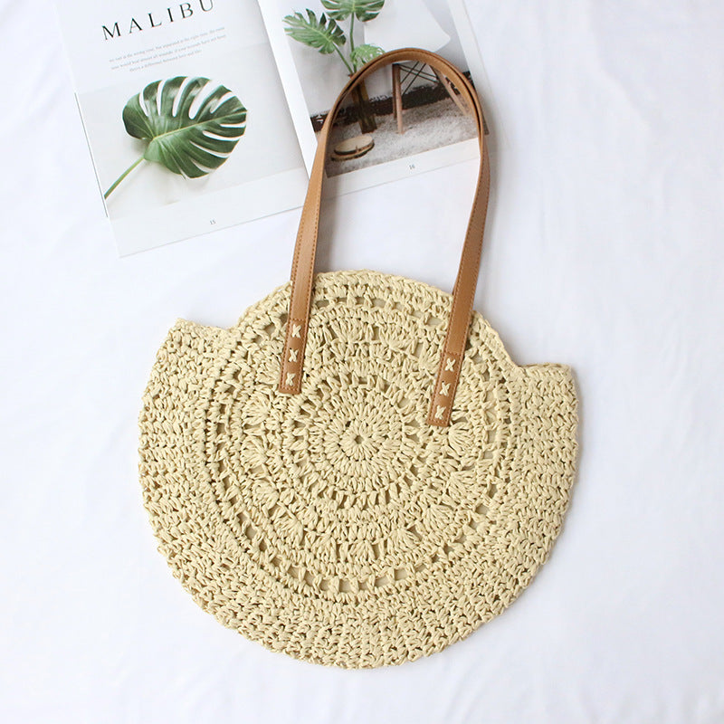 Straw Bag New Women's Handmade Woven Bag Shoulder Bag Hollow All-match Fashionable Simple Seaside Beach Vacation