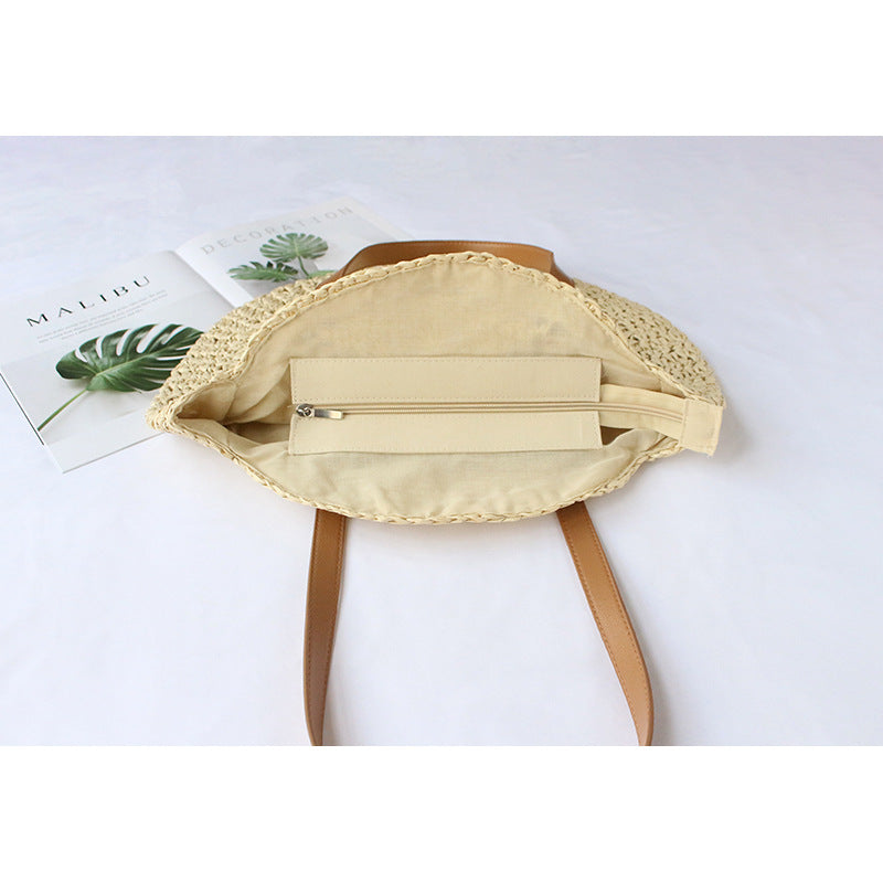 Straw Bag New Women's Handmade Woven Bag Shoulder Bag Hollow All-match Fashionable Simple Seaside Beach Vacation