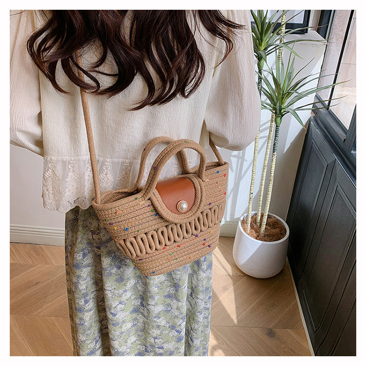 Handmade Seaside Woven Handbag, Popular Ins Style Straw Bag, Niche Satchel Vegetable Basket, Beach Tote Bag