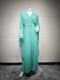 Mq157 Muslim Fashion Amazon European and American Dubai Elegant Long Skirt with Large Hem Chiffon Pleated Pure Color Robe