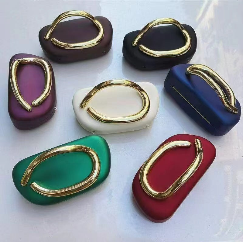 European and American Cross-Border Trendy Classic Round Box Clutch Bag Evening Bag Acrylic Bag Retro Metal Handle Single Shoulder Crossbody
