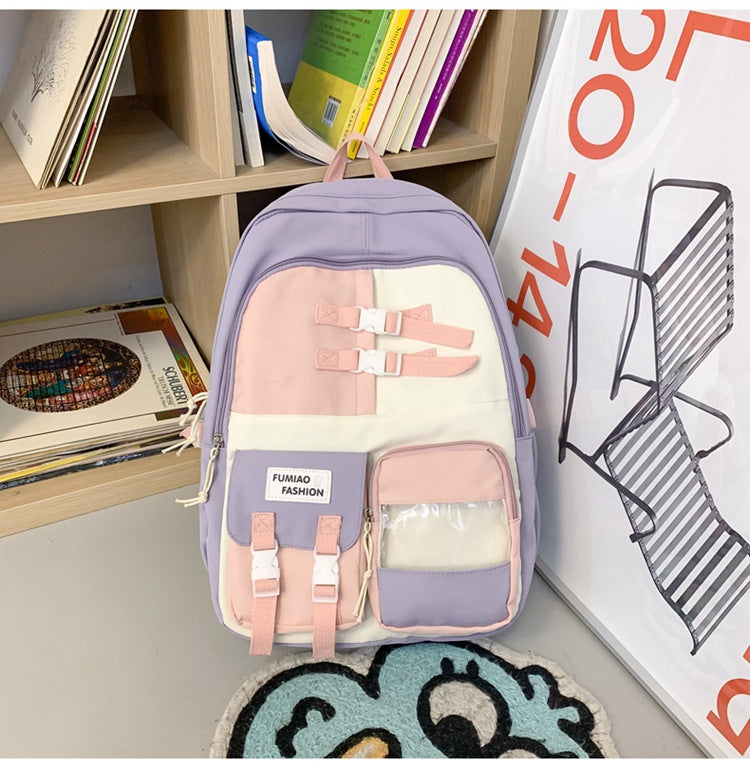 Wholesale New Casual Fashion Korean Style Fresh Color Contrast Backpack Middle School Student Schoolbag Japanese Niche Design Backpack