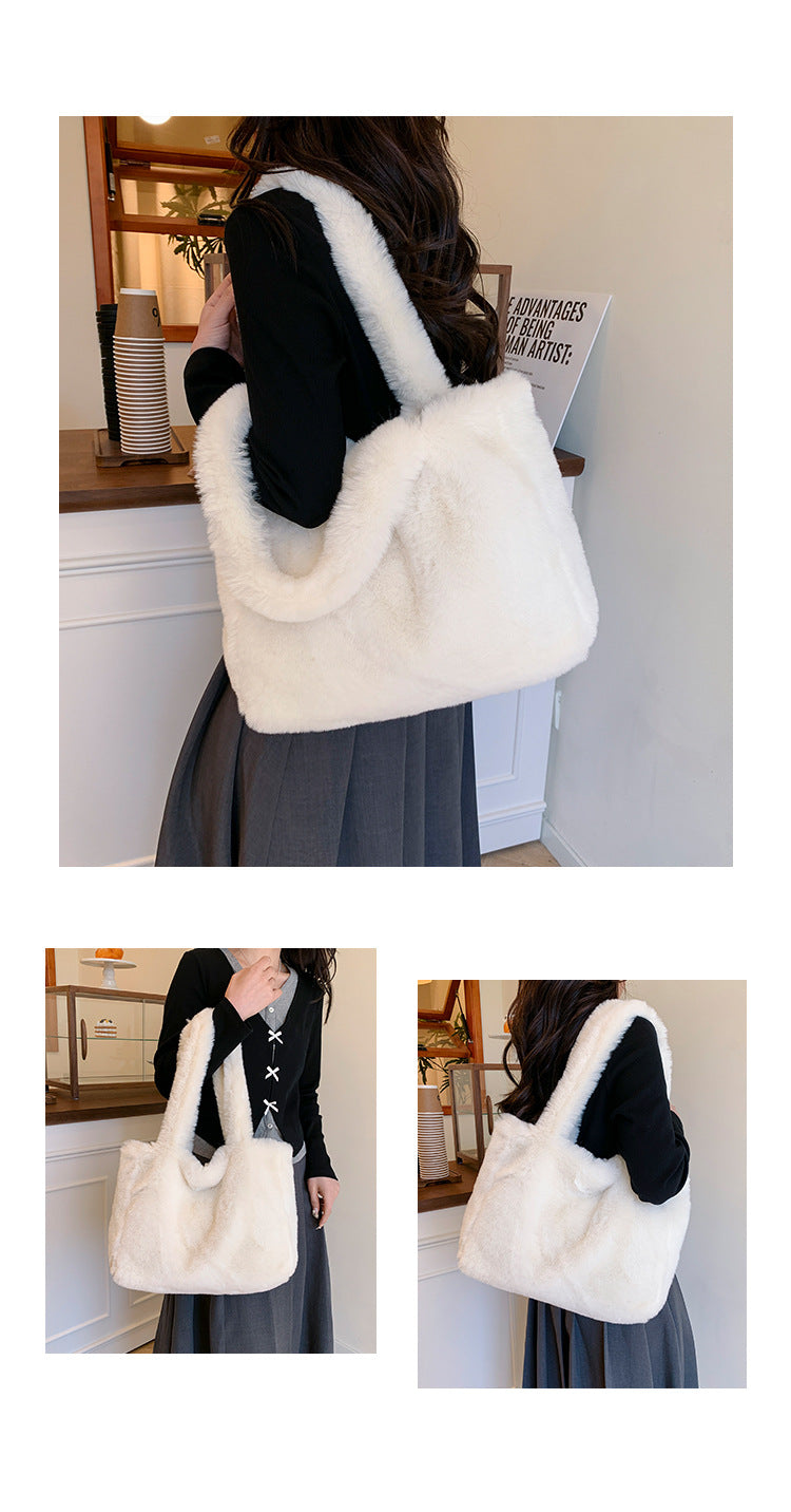 Autumn and Winter New Plush Large Bag, Furry Women's Bag, Fashionable Ins Handbag, Versatile Tote Bag, One-Shoulder Style Women's Bag
