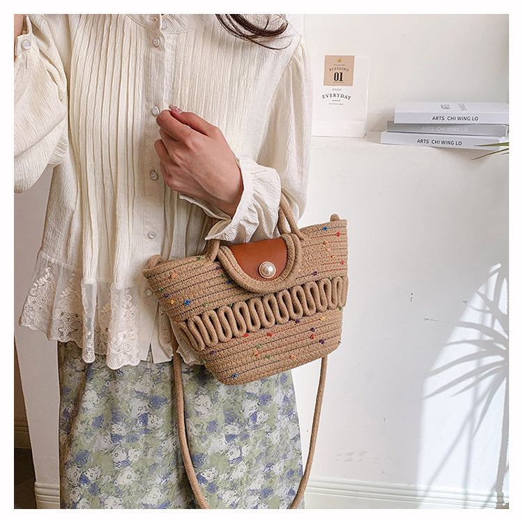 Handmade Seaside Woven Handbag, Popular Ins Style Straw Bag, Niche Satchel Vegetable Basket, Beach Tote Bag