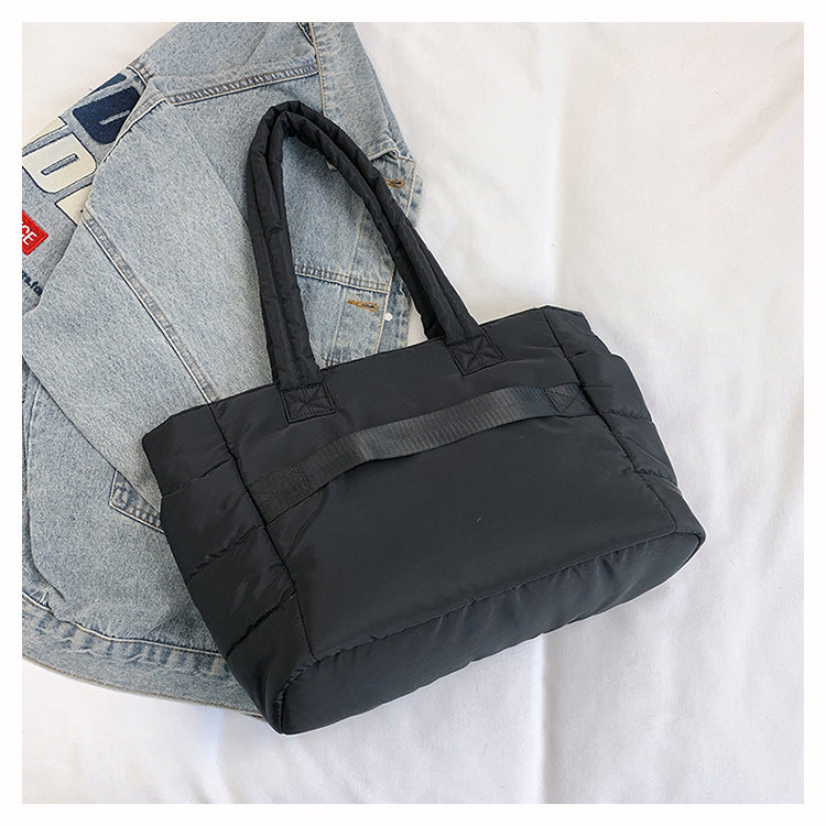 Foreign Trade New Simple Tote Bag Women's Large-Capacity Commuter Handbag Lightweight Nylon Cloth College Student Shoulder Bag