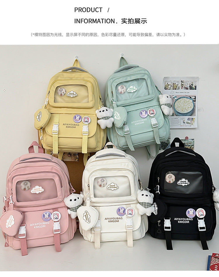 Customized Student Schoolbag Cream Style Cute Backpack Logo Print Computer Bag Junior High School Students Japanese Style Simple Backpack