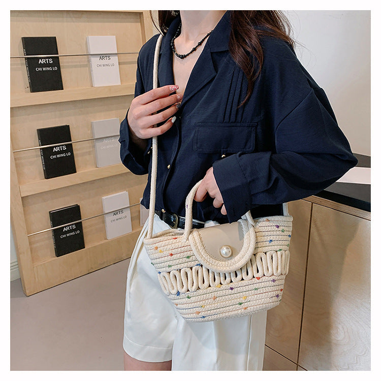 Handmade Seaside Woven Handbag, Popular Ins Style Straw Bag, Niche Satchel Vegetable Basket, Beach Tote Bag
