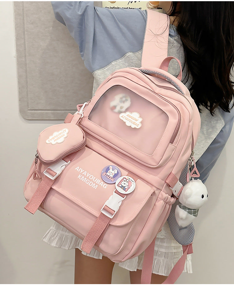 Customized Student Schoolbag Cream Style Cute Backpack Logo Print Computer Bag Junior High School Students Japanese Style Simple Backpack