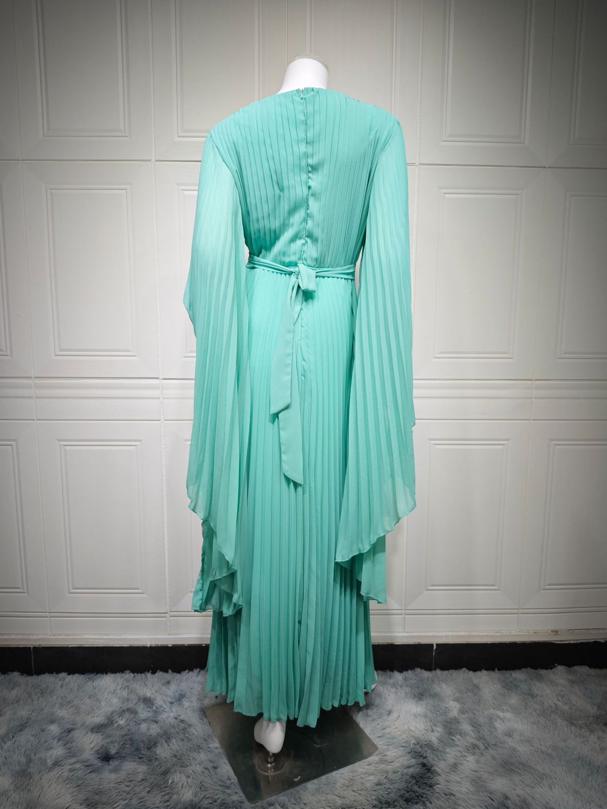 Mq157 Muslim Fashion Amazon European and American Dubai Elegant Long Skirt with Large Hem Chiffon Pleated Pure Color Robe