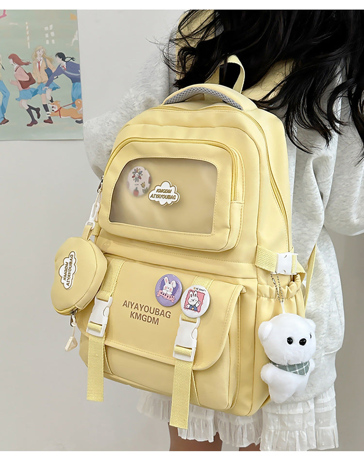 Customized Student Schoolbag Cream Style Cute Backpack Logo Print Computer Bag Junior High School Students Japanese Style Simple Backpack