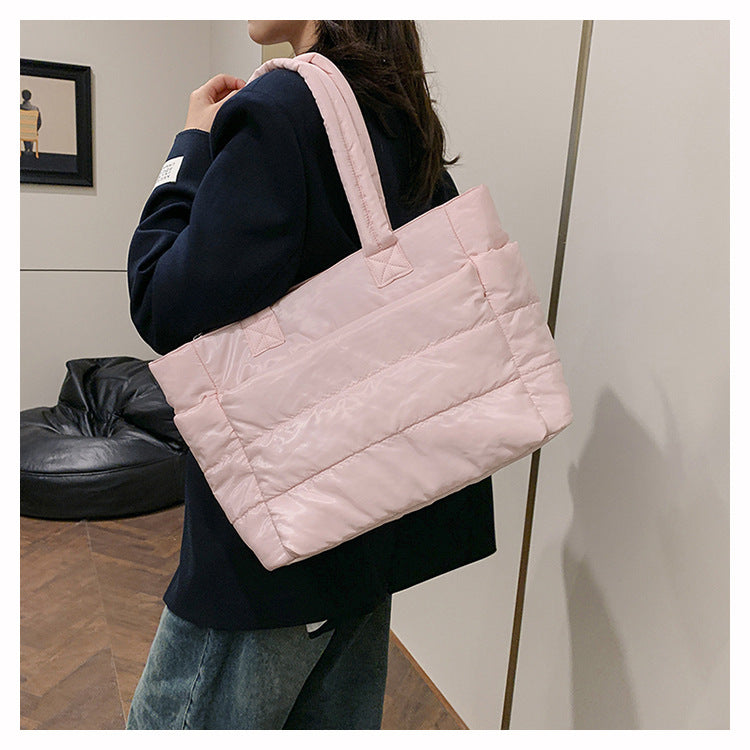 Foreign Trade New Simple Tote Bag Women's Large-Capacity Commuter Handbag Lightweight Nylon Cloth College Student Shoulder Bag