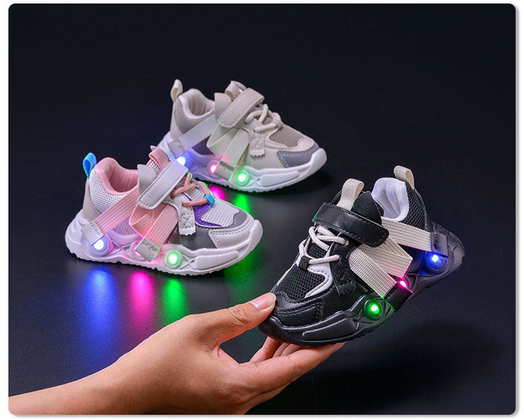 2024 Spring and Autumn New Breathable Children's Running Shoes Mesh Surface 1-6 Years Old Dad Shoes LED Luminous Children's sneaker Trendy