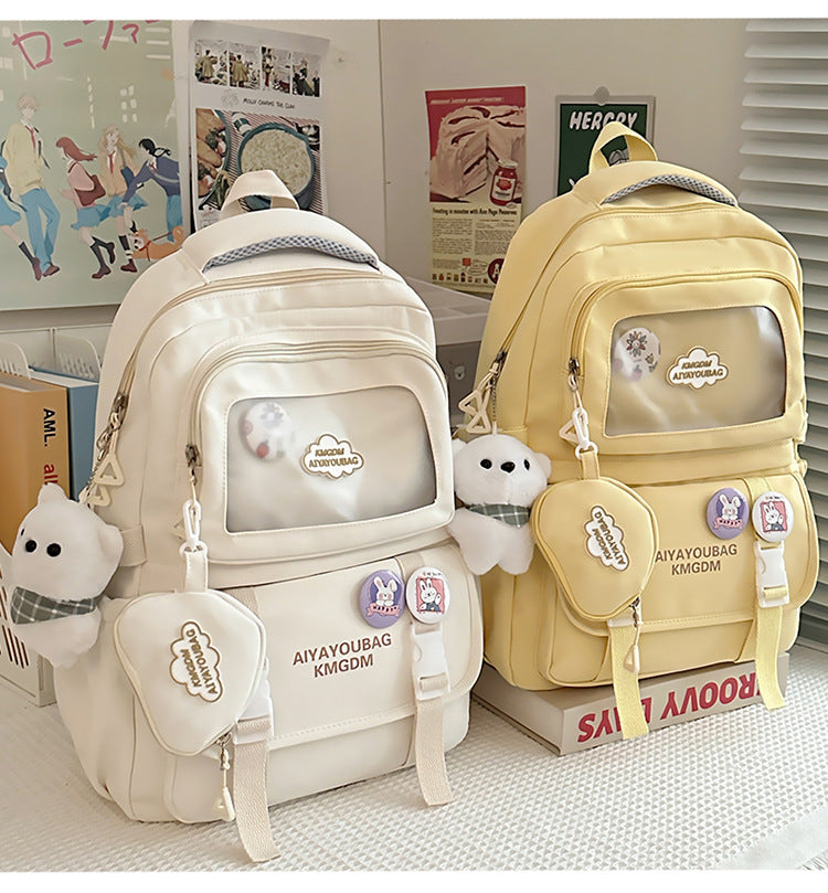 Customized Student Schoolbag Cream Style Cute Backpack Logo Print Computer Bag Junior High School Students Japanese Style Simple Backpack